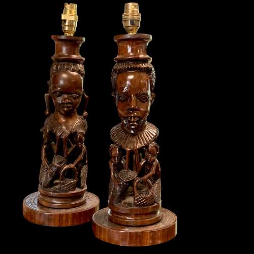 Pair of African Carved Wooden Lampbases image-1