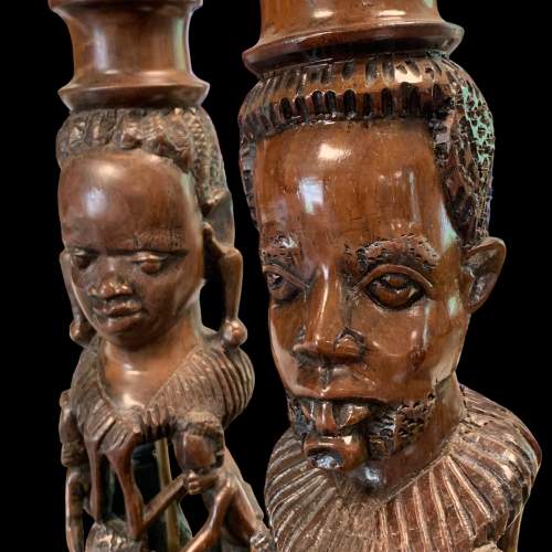 Pair of African Carved Wooden Lampbases image-2