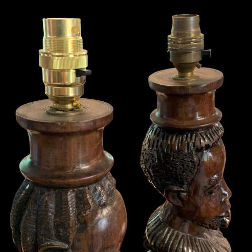 Pair of African Carved Wooden Lampbases image-4