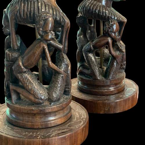 Pair of African Carved Wooden Lampbases image-5