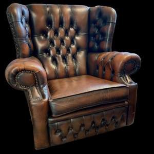 Vintage Chesterfield Leather Monks Winged Chair
