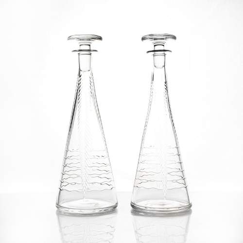 A Pair of Mid Century Webb Corbett Clear Cut Glass Decanters image-1