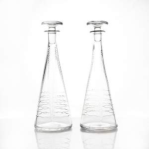 A Pair of Mid Century Webb Corbett Clear Cut Glass Decanters