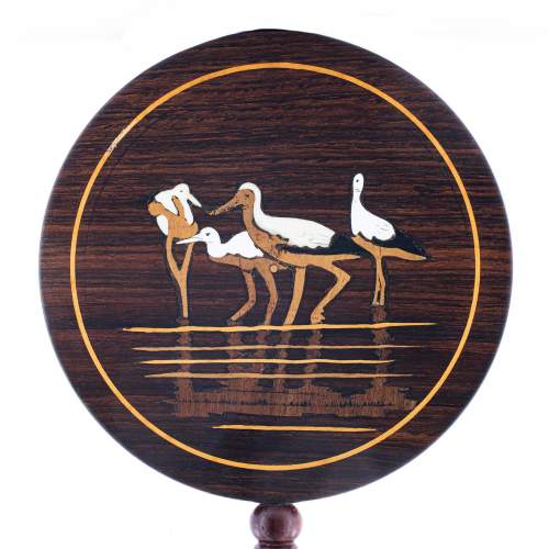 A Vintage Turned Wooden Hand Mirror Inlaid With Birds image-5
