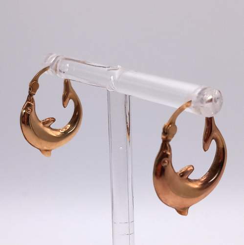 Dolphin Hoop Earrings. 9ct Gold image-2