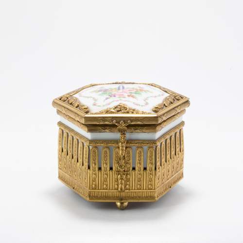 Antique Victorian Gilt Metal and Porcelain Swiss Musical Box image-1