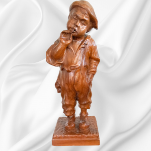 Early 20th Century Wood Carving of a Street Urchin smoking a Cigarette