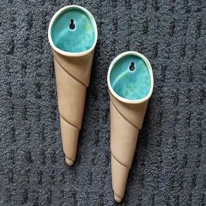 Pair Clarice Cliff Cone Shaped Wall Pocket Vases
