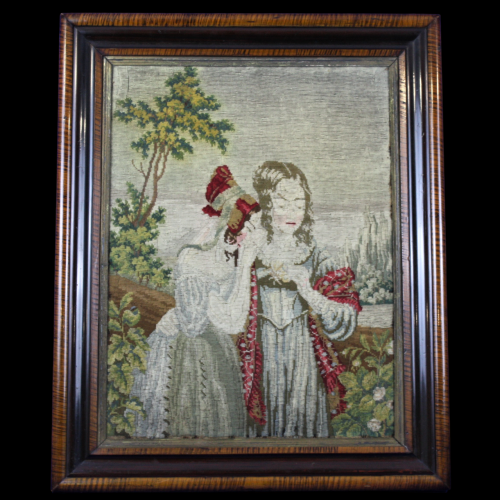 Large 19th Century Tapestry of Two Women in Conversation image-1
