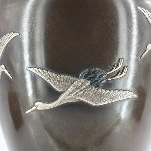 Antique Japanese Bronze Vase with Cranes image-3