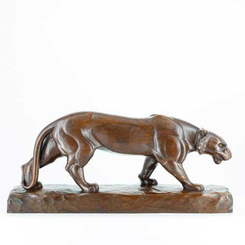 A Large Vintage Signed French Walnut Carving of a Panther image-2