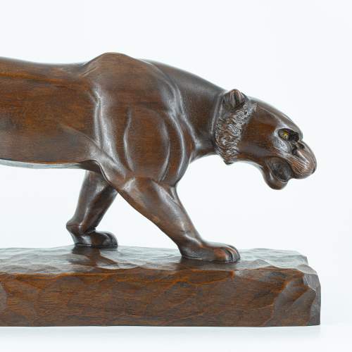 A Large Vintage Signed French Walnut Carving of a Panther image-4
