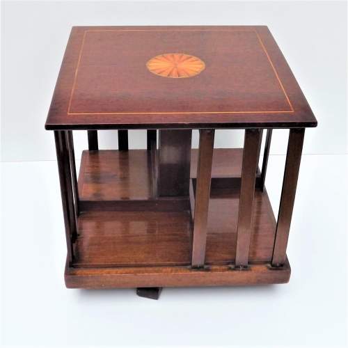 Edwardian Mahogany Inlaid Table Top 4 Section Revolving Bookcase image-1