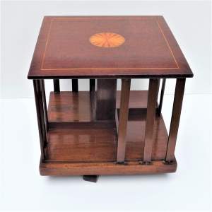 Edwardian Mahogany Inlaid Table Top 4 Section Revolving Bookcase
