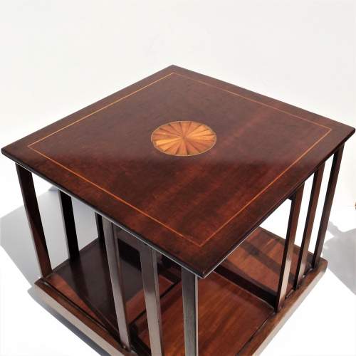 Edwardian Mahogany Inlaid Table Top 4 Section Revolving Bookcase image-2