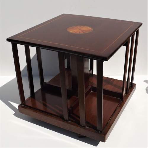 Edwardian Mahogany Inlaid Table Top 4 Section Revolving Bookcase image-6