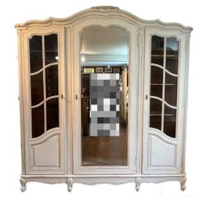 Vintage Painted 3 Door Mirrored Armoire