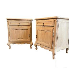 Pair of Rustic Oak French Bedside Cabinets - Pot Cupboards