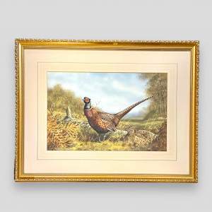 20th Century Watercolour Painting of a Pheasant and Hen
