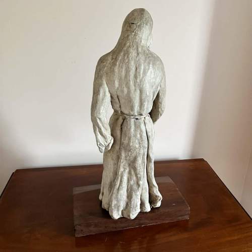 A Stone Ecclesiastical Robed Figure on Wooden Plinth image-6