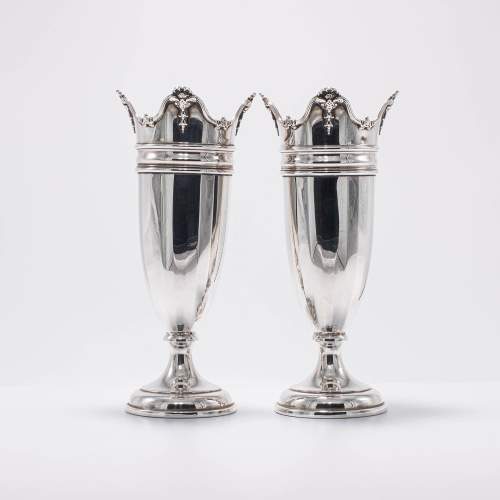 A Pair of Antique Trumpet Form Sterling Silver Vases image-1