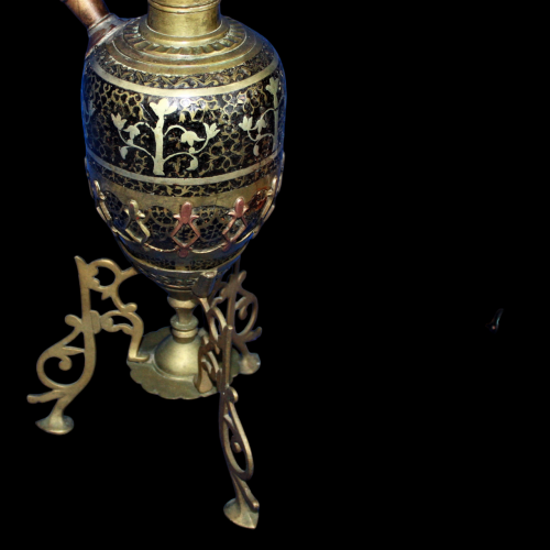 Tall Decorative Brass and Wood Hookah on Stand image-3