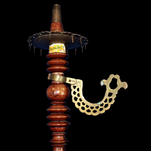 Tall Decorative Brass and Wood Hookah on Stand image-5