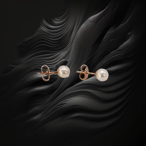 Gold Pearl Stud Earrings image-1