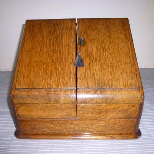 Small Oak Edwardian Stationary Cabinet. image-1