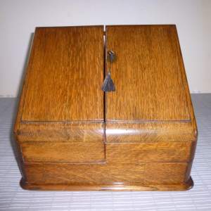 Small Oak Edwardian Stationary Cabinet.