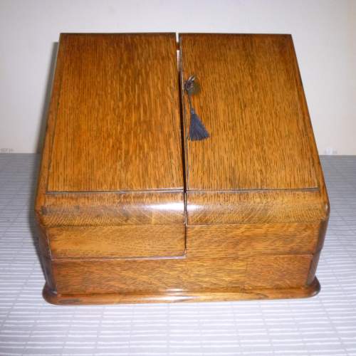 Small Oak Edwardian Stationary Cabinet. image-6