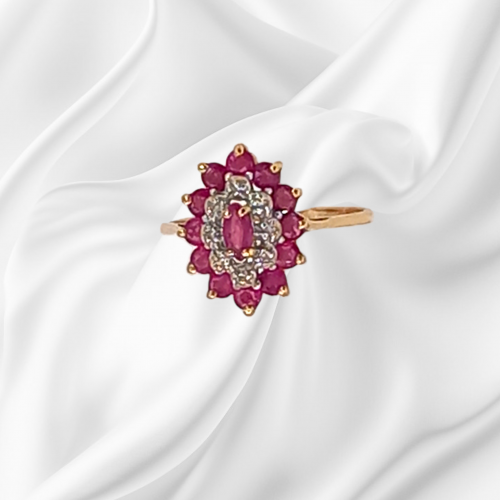 Gold Ruby Diamond Ballerina design Ring image-1