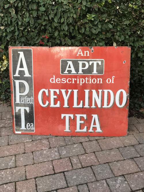 Large Antique Ceylindo Tea Enamel Advertising Sign image-5