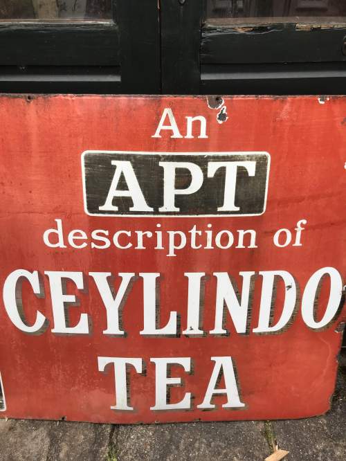 Large Antique Ceylindo Tea Enamel Advertising Sign image-6