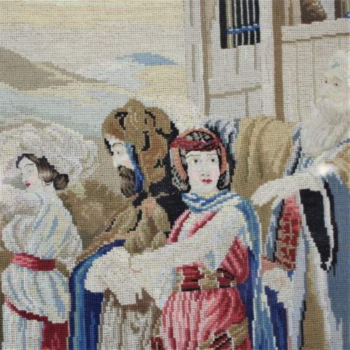 Large 19th Century Tapestry - Figures Outside of a Building image-5