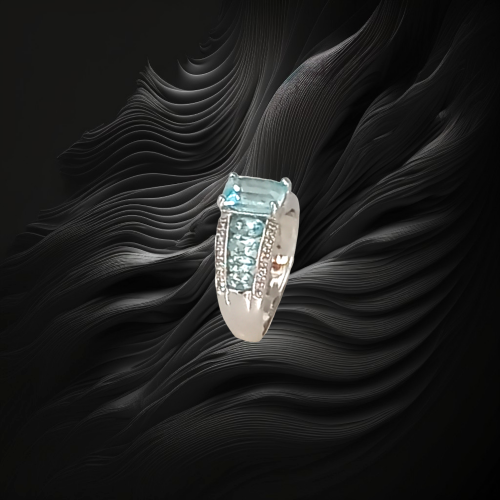 White Gold Topaz Diamond Statement Ring image-1