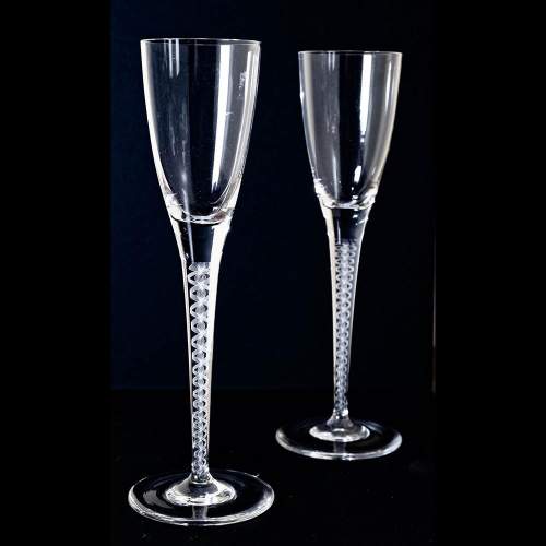 Pair of Art Deco  Opaque Ribbon Twist  Champagne Flutes image-1