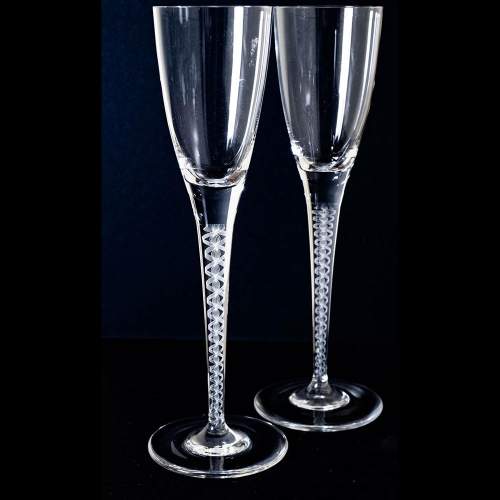 Pair of Art Deco  Opaque Ribbon Twist  Champagne Flutes image-3