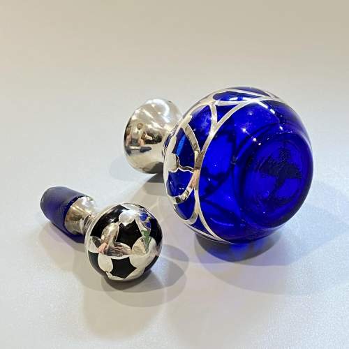 Art Nouveau Silver Overlay Blue Glass Perfume Bottle image-4