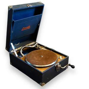 Ariola Vintage Blue Cased Portable Picnic Gramophone