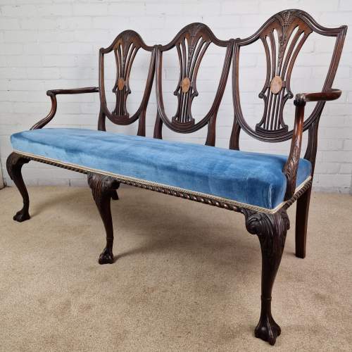 Victorian Mahogany Sheraton Style Three Seat Settee image-1