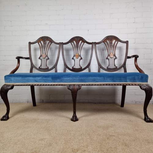 Victorian Mahogany Sheraton Style Three Seat Settee image-2