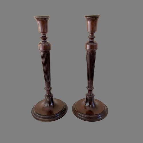 A Pair Of Adams Revival Mahogany Candlesticks image-1