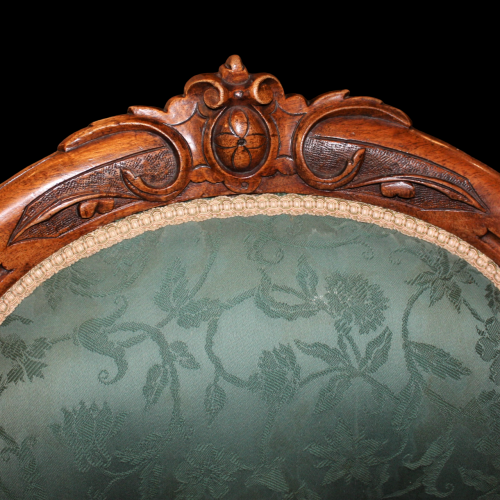 19th Century Carved Walnut Spoon Back Chair Upholstered in Damask image-4