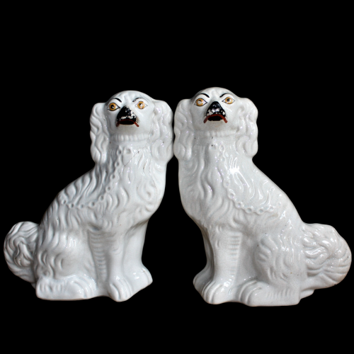 Early 20th Century Pair of White Staffordshire Spaniels image-1