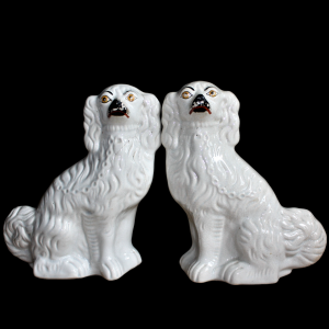 Early 20th Century Pair of White Staffordshire Spaniels