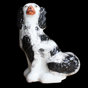 Early 20th Century Large Black and White Ceramic Staffordshire Spaniel