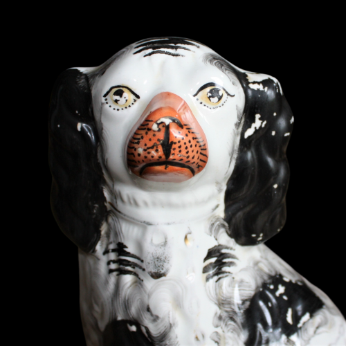Early 20th Century Large Black and White Ceramic Staffordshire Spaniel image-2