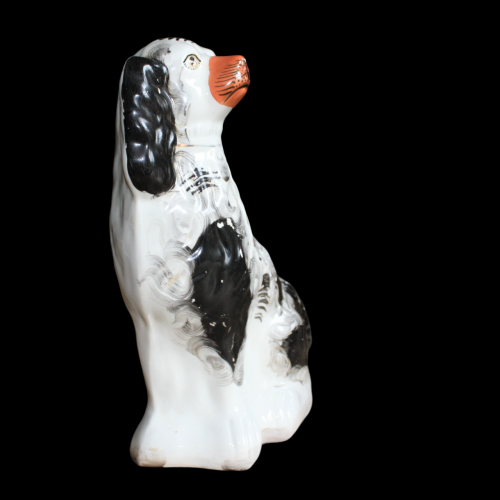 Early 20th Century Large Black and White Ceramic Staffordshire Spaniel image-5