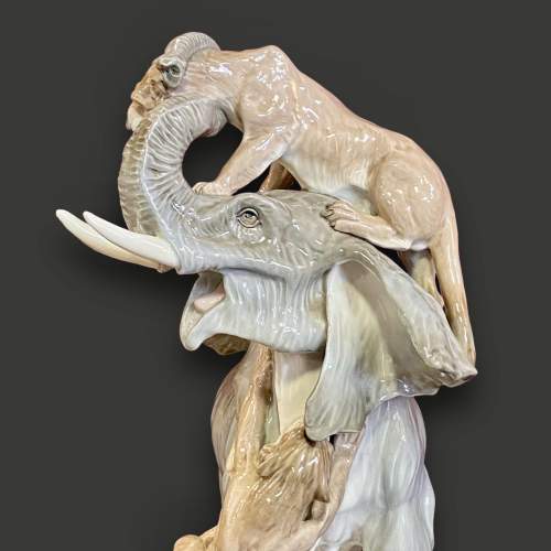 Amphora Art Deco Elephant and Lioness Porcelain Group image-3